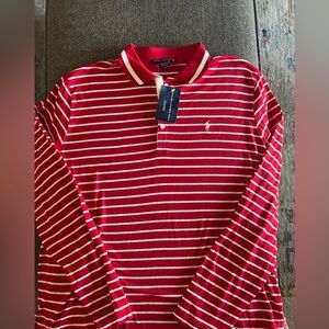 Ralph Lauren Golf Red and White Striped Long Sleeve Polo Shirt Womens L